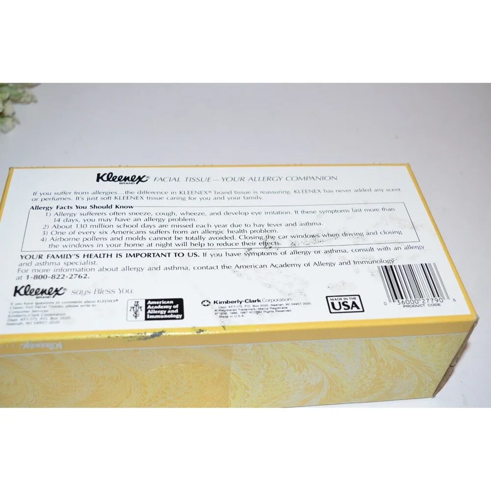Vtg 80s Kleenex Yellow Facial Tissues Classic 1987 Family Size 175-2 Ply